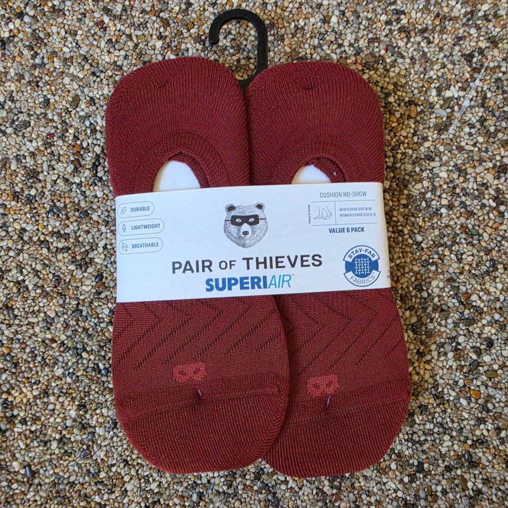 Pair of Thieves SuperAir Cushion No-Show Socks Mineral Red 6 Pack Men Size 8-12